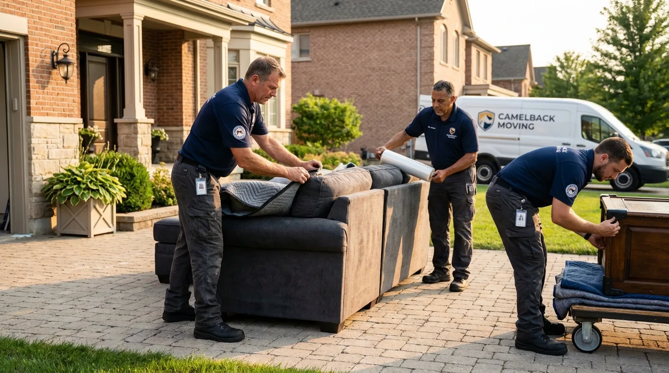Large estate moving crew wrapping furniture in Levelland, TX