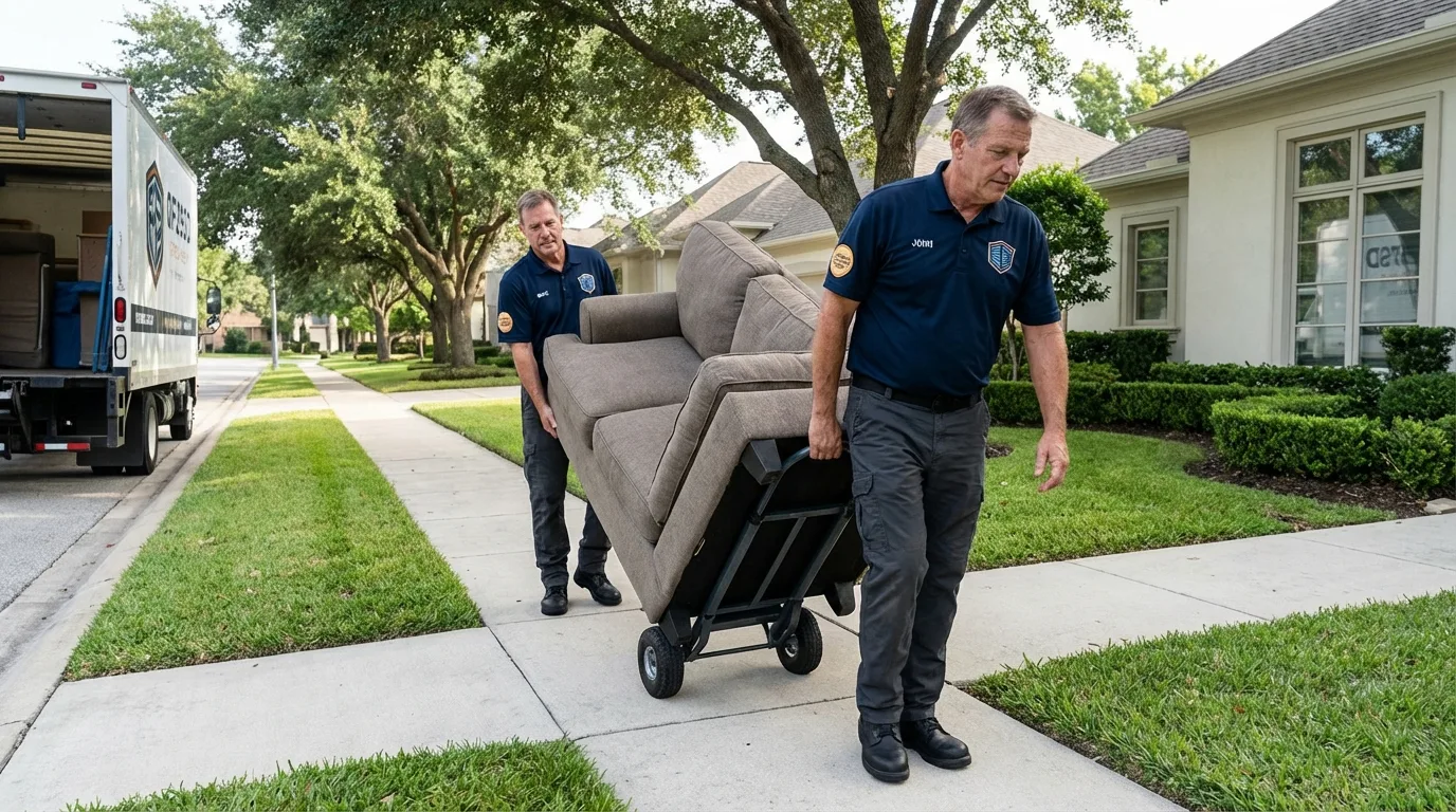 Local residential moving crew loading furniture in Levelland, TX