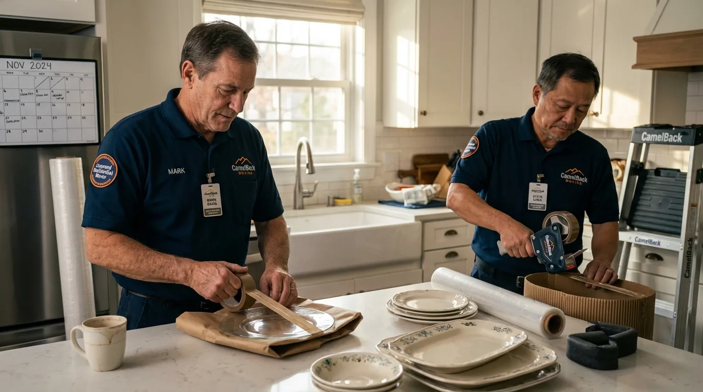 Professional crew packing kitchen dishware in Levelland, TX